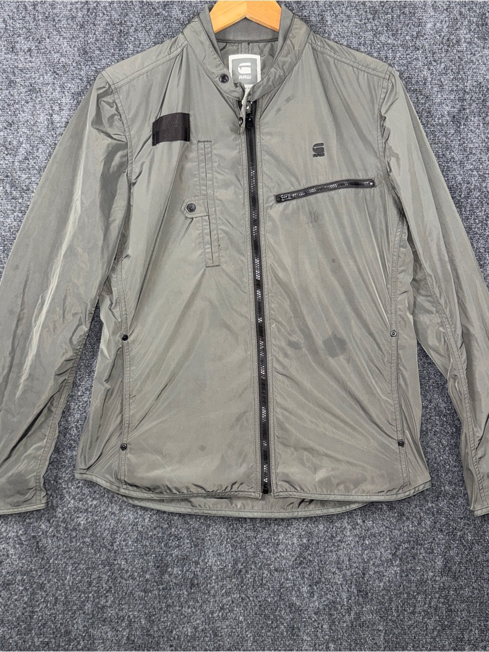 G-Star RAW Jacket Mens Large Gray Hamzer Nylon Biker Overshirt LS Full Zip